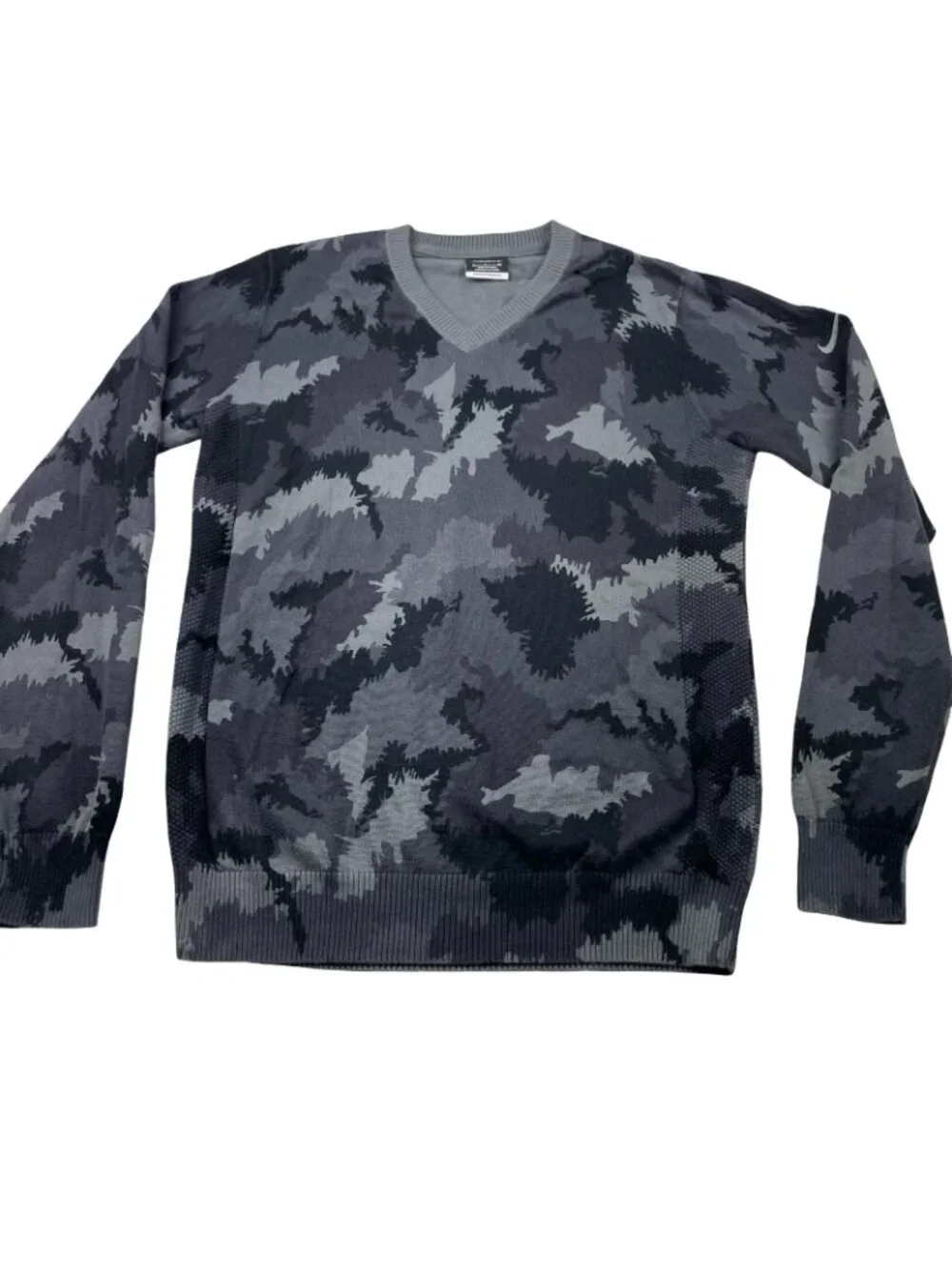 Nike Golf Men's 100% Cotton V-Neck Sweater Gray Camouflage • 803265-063 • Small